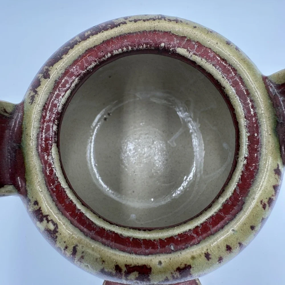 Designpac Ceramic Teapot Red Glaze Rustic Vtg Unique Collectible Signed A24A42‎